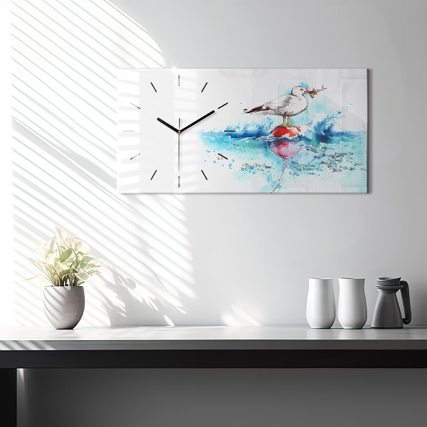 Horloge rectangulaire horizontale Mouette peinte