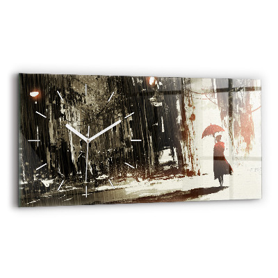 Horloge rectangulaire horizontale Femme par une nuit pluvieuse
