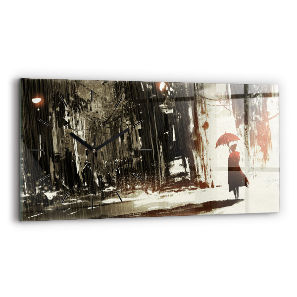 Horloge rectangulaire horizontale Femme par une nuit pluvieuse