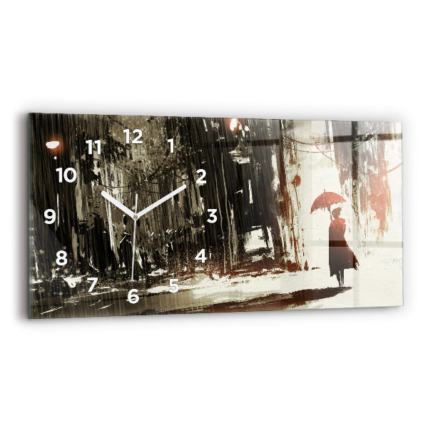 Horloge rectangulaire horizontale Femme par une nuit pluvieuse