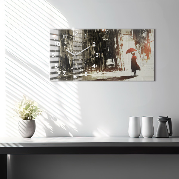 Horloge rectangulaire horizontale Femme par une nuit pluvieuse