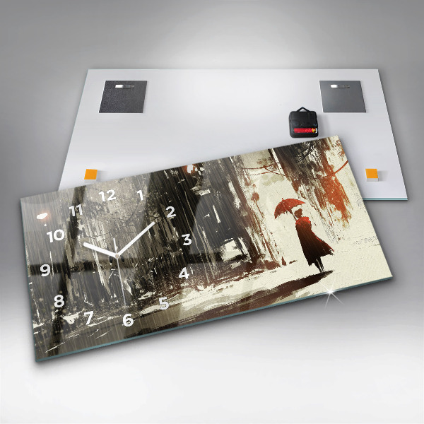 Horloge rectangulaire horizontale Femme par une nuit pluvieuse