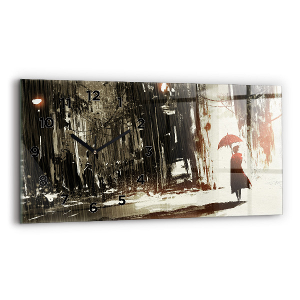 Horloge rectangulaire horizontale Femme par une nuit pluvieuse