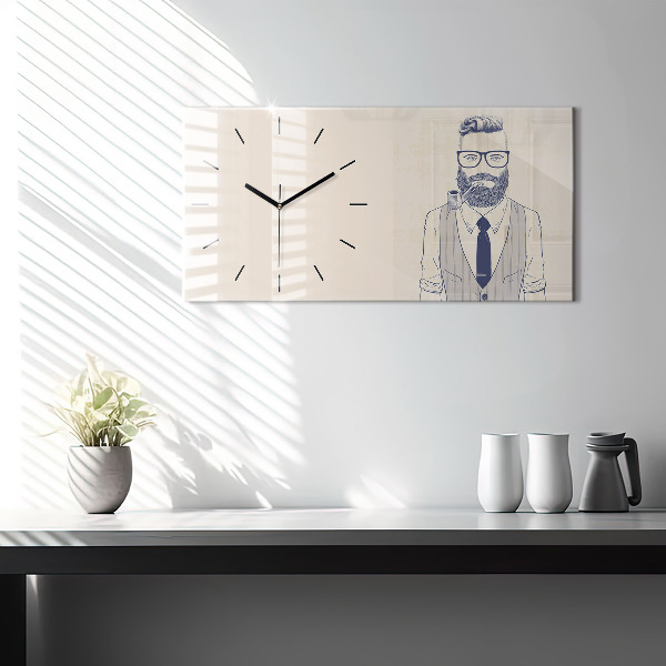 Horloge rectangulaire horizontale Homme avec une barbe et une pipe