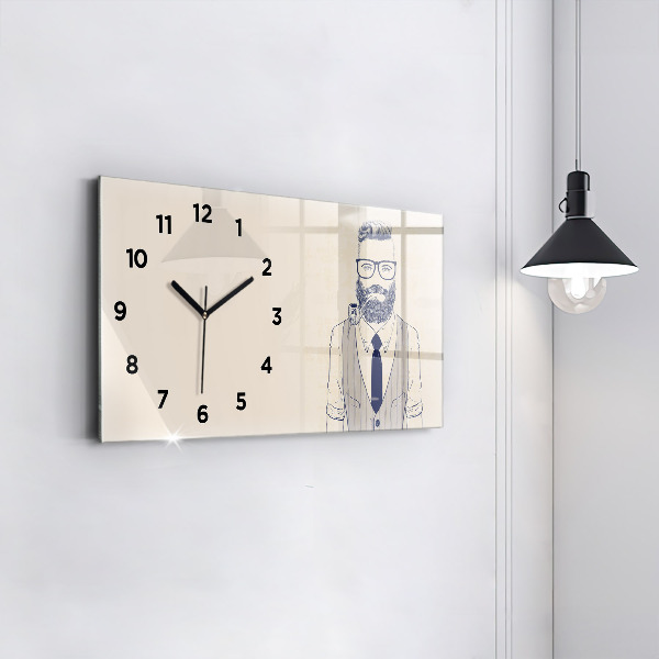 Horloge rectangulaire horizontale Homme avec une barbe et une pipe