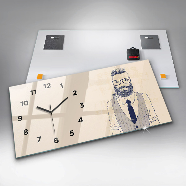 Horloge rectangulaire horizontale Homme avec une barbe et une pipe