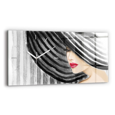 Horloge rectangulaire horizontale Femme en noir et blanc