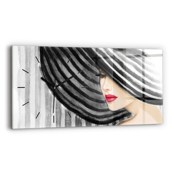 Horloge rectangulaire horizontale Femme en noir et blanc