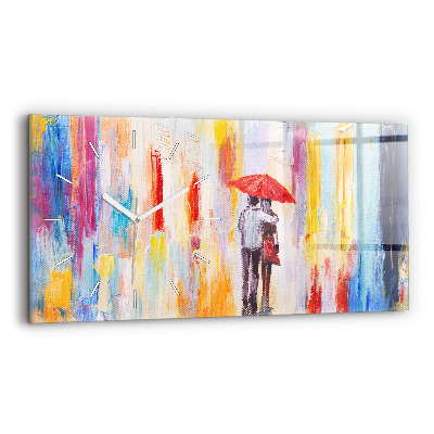 Horloge rectangulaire horizontale Couple sous la pluie