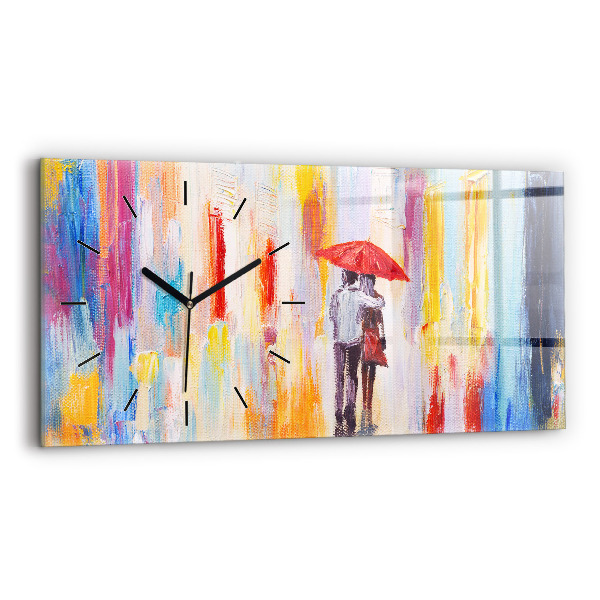Horloge rectangulaire horizontale Couple sous la pluie