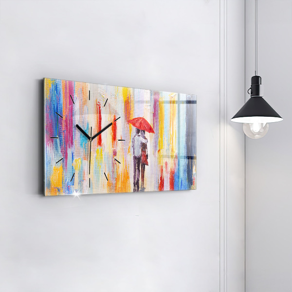 Horloge rectangulaire horizontale Couple sous la pluie