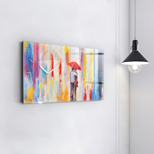 Horloge rectangulaire horizontale Couple sous la pluie