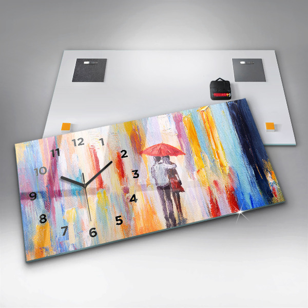 Horloge rectangulaire horizontale Couple sous la pluie