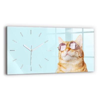 Horloge murale horizontale Chat drôle avec des lunettes
