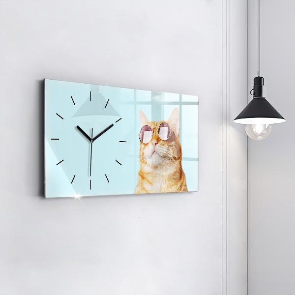 Horloge murale horizontale Chat drôle avec des lunettes