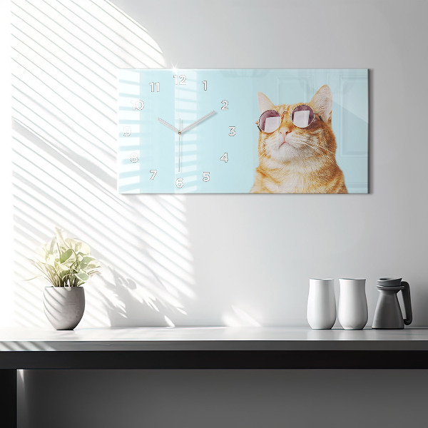 Horloge murale horizontale Chat drôle avec des lunettes