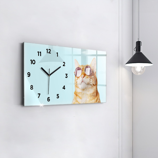 Horloge murale horizontale Chat drôle avec des lunettes
