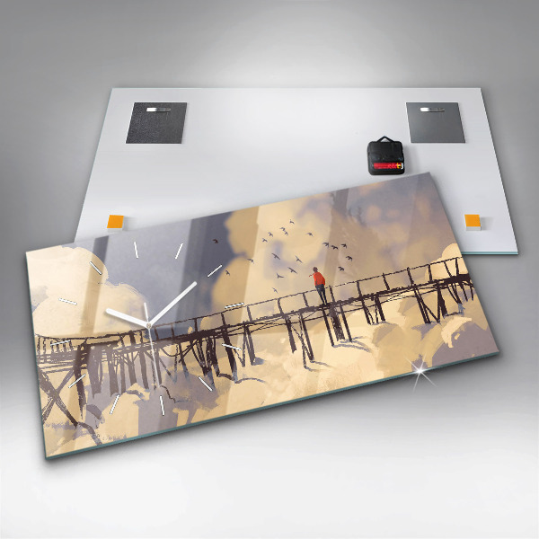 Horloge murale horizontale 'L''homme sur le vieux pont'