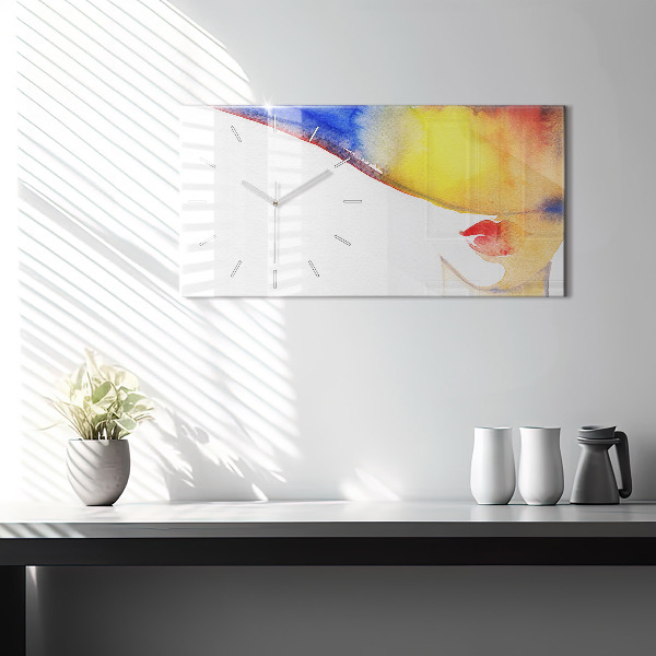 Horloge murale horizontale Femme au chapeau