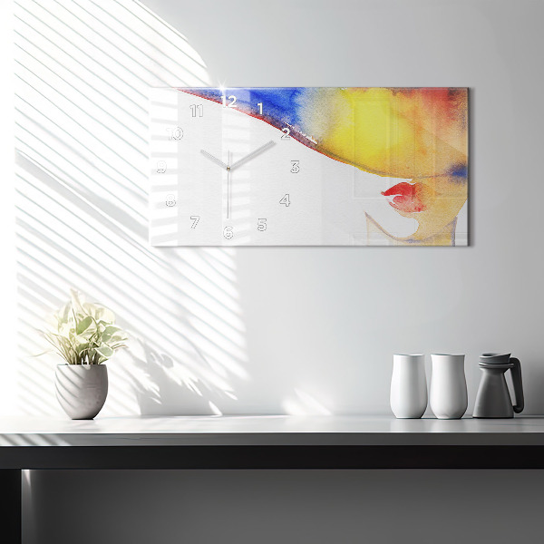 Horloge murale horizontale Femme au chapeau