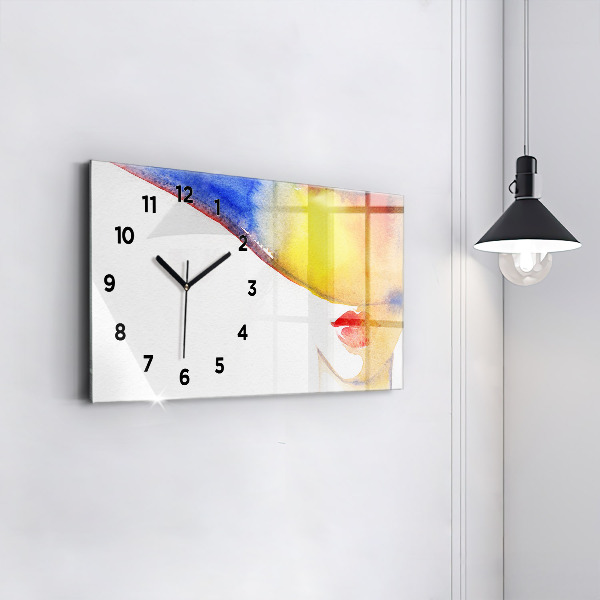 Horloge murale horizontale Femme au chapeau