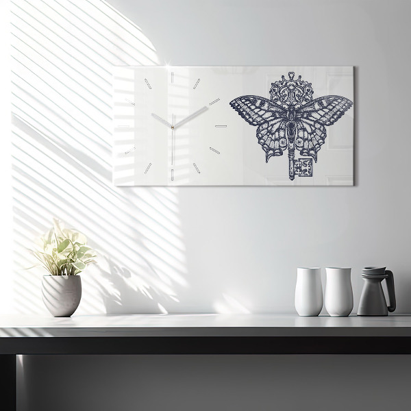 Horloge murale horizontale Papillon et clé style bohème