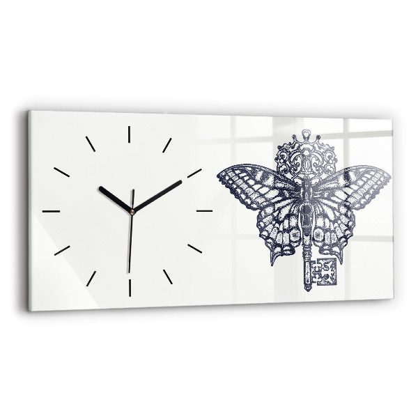 Horloge murale horizontale Papillon et clé style bohème