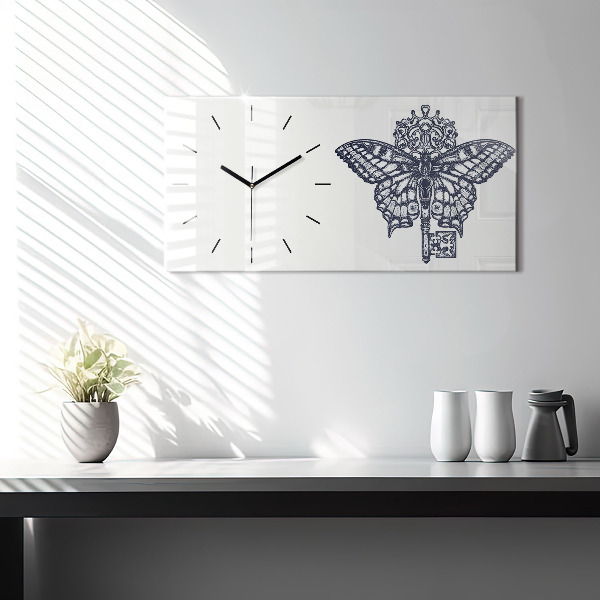 Horloge murale horizontale Papillon et clé style bohème