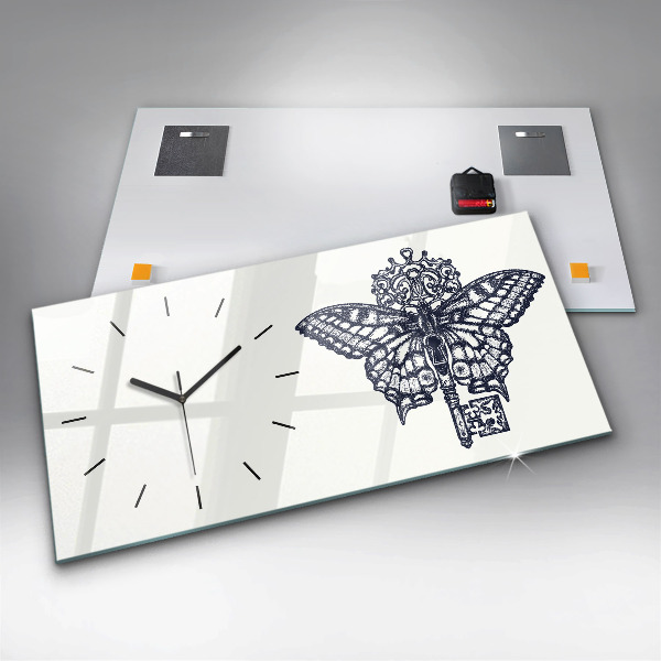 Horloge murale horizontale Papillon et clé style bohème