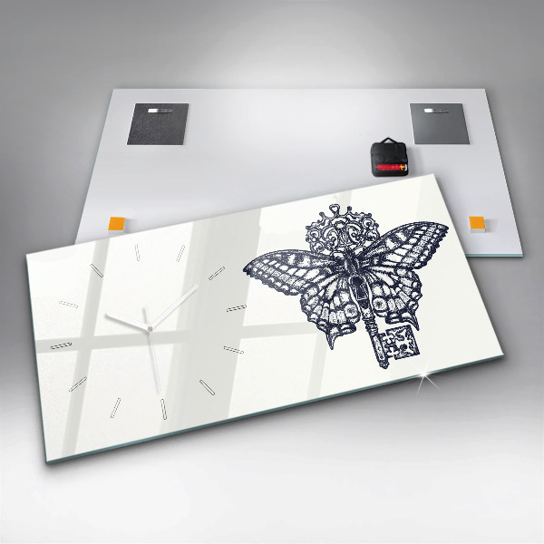Horloge murale horizontale Papillon et clé style bohème