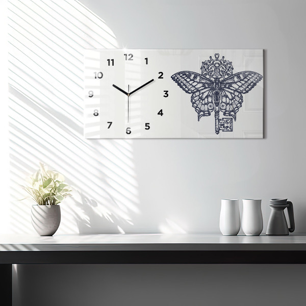 Horloge murale horizontale Papillon et clé style bohème