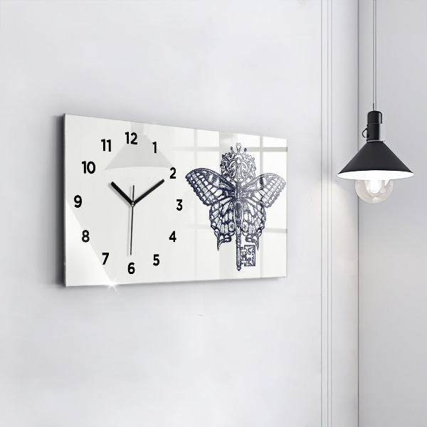 Horloge murale horizontale Papillon et clé style bohème