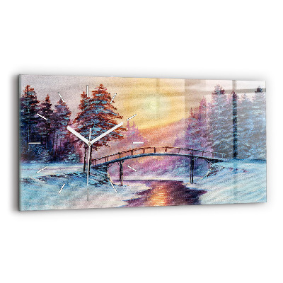 Horloge murale horizontale Sapin de Noël et pont