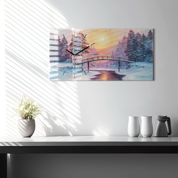 Horloge murale horizontale Sapin de Noël et pont