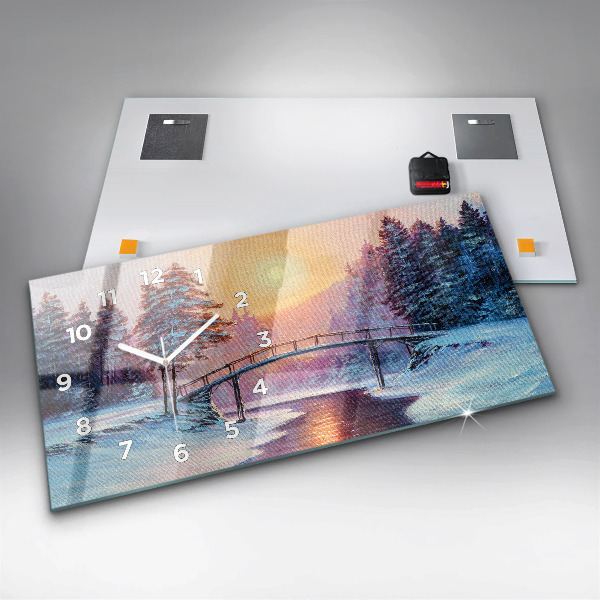 Horloge murale horizontale Sapin de Noël et pont