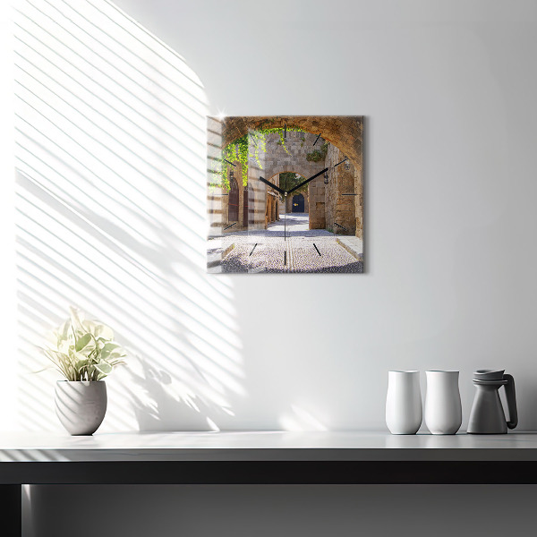 Horloge murale carrée Rue pittoresque de Rhodes