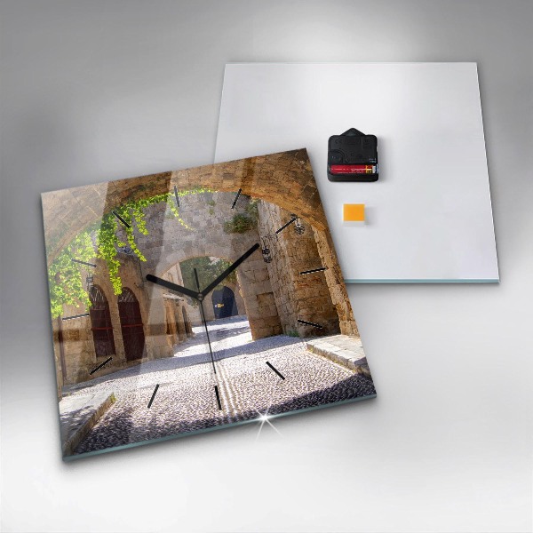 Horloge murale carrée Rue pittoresque de Rhodes