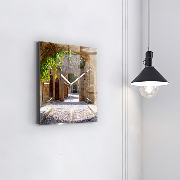 Horloge murale carrée Rue pittoresque de Rhodes