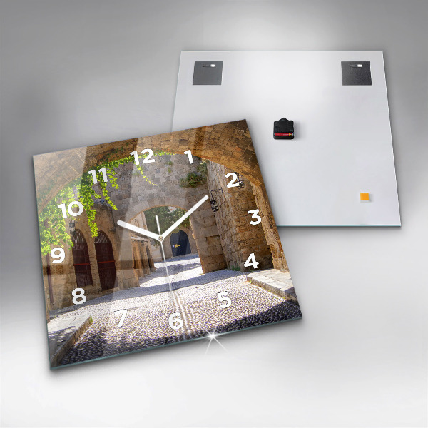 Horloge murale carrée Rue pittoresque de Rhodes