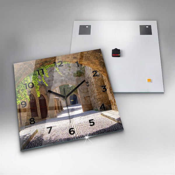 Horloge murale carrée Rue pittoresque de Rhodes