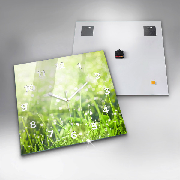 Horloge murale carrée herbe verte