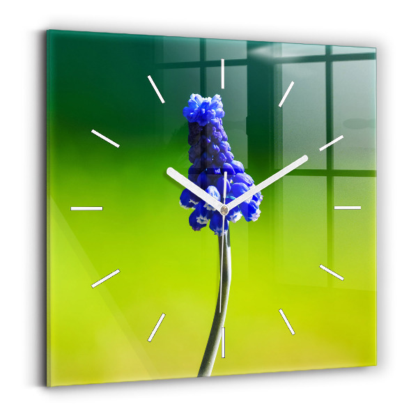 Horloge carrée en verre Fleurs bleues
