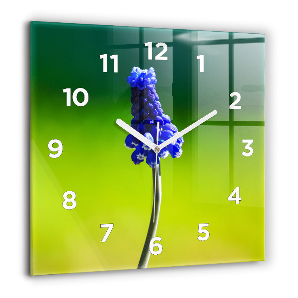 Horloge carrée en verre Fleurs bleues