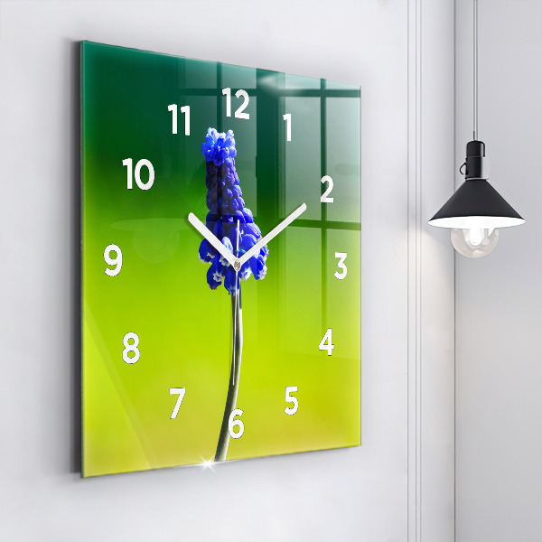 Horloge carrée en verre Fleurs bleues