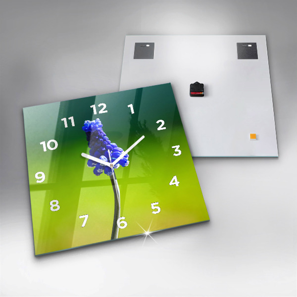 Horloge carrée en verre Fleurs bleues