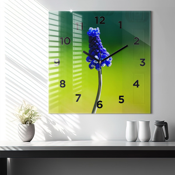 Horloge carrée en verre Fleurs bleues