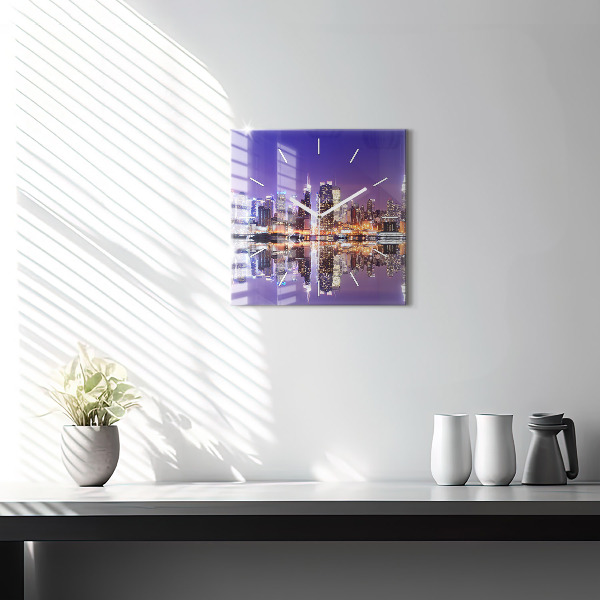 Horloge murale carrée New York la nuit