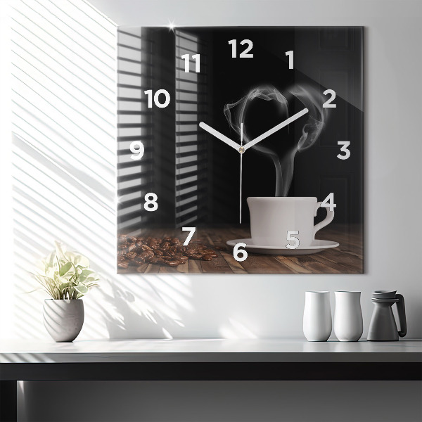 Horloge murale carrée Une tasse de café chaud