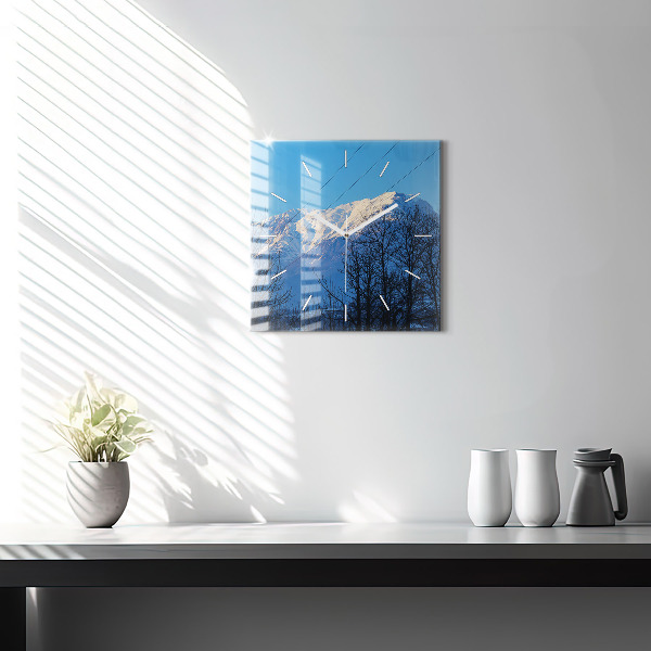 Horloge carrée en verre Vue sur la montagne