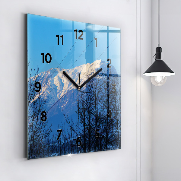 Horloge carrée en verre Vue sur la montagne
